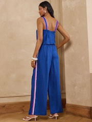 Love & Roses Cobalt Blue Viscose/Linen Blend Ric Rac Detailed Trousers - Image 5 of 5