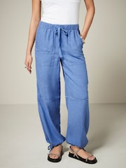 Blue Linen Blend Parachute Trousers - Image 2 of 3