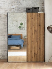 Dark Bronx Oak 1.5m Sliding Effect Semi Fitted Mirrored Wardrobe - Image 1 of 7