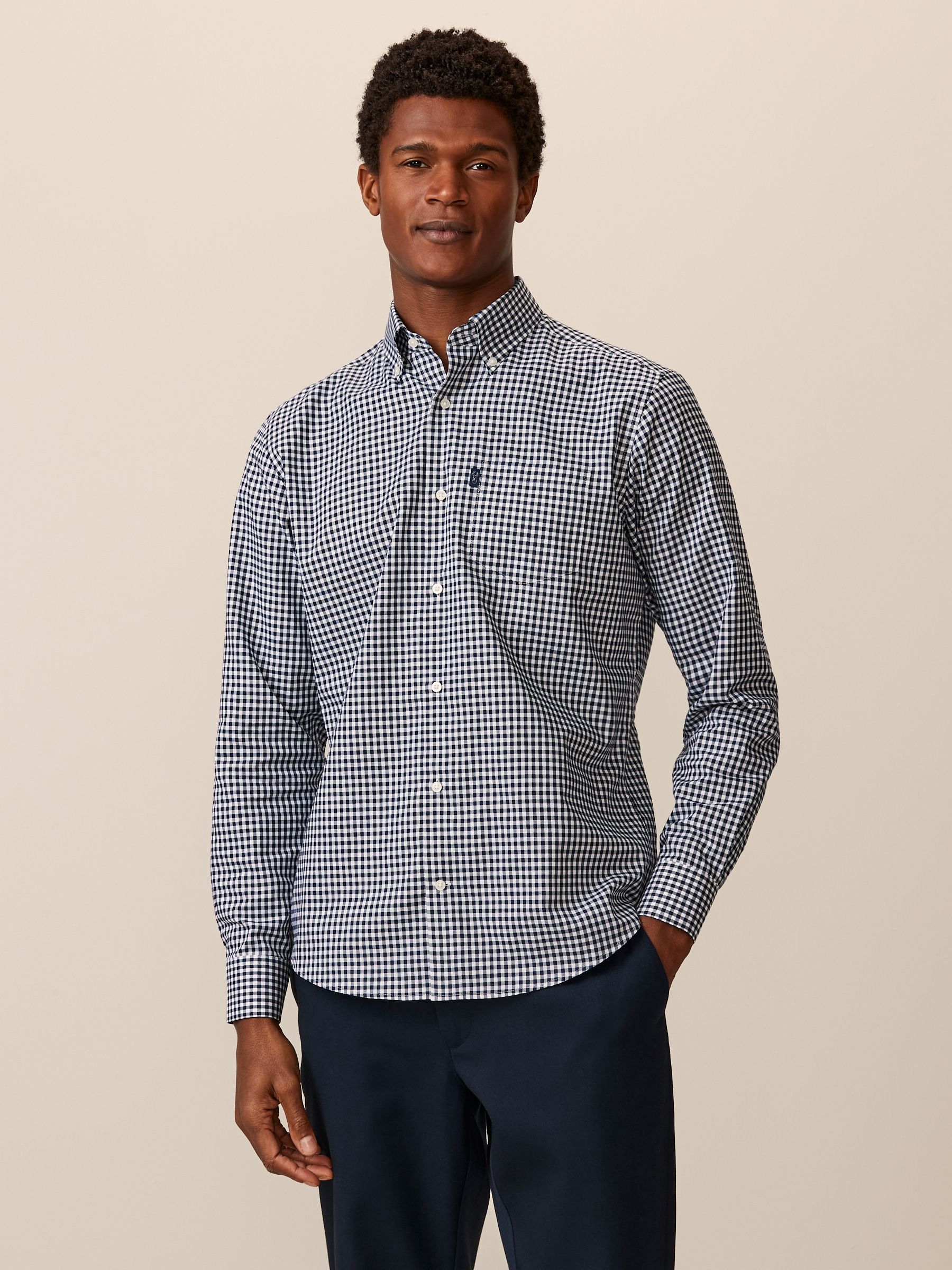 Next Navy Blue Gingham Regular Fit Easy Iron Button Down Oxford Shirt