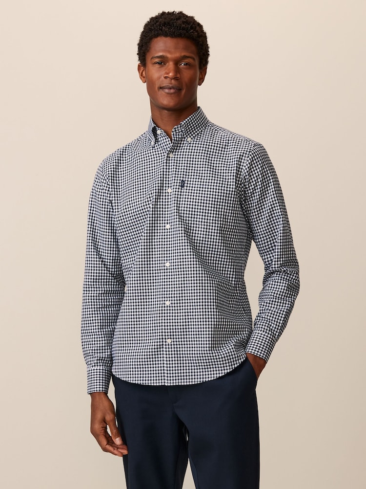 Navy Blue Gingham Regular Fit Easy Iron Button Down Oxford Shirt - Image 1 of 7