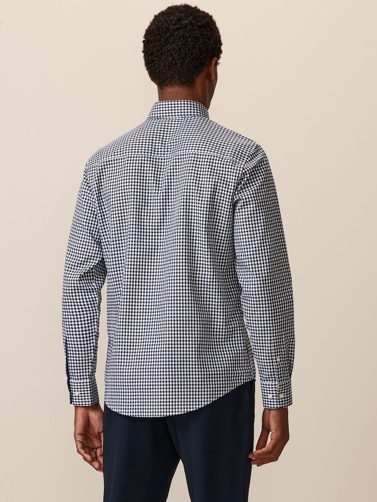 Navy Blue Gingham Regular Fit Easy Iron Button Down Oxford Shirt - Image 3 of 7