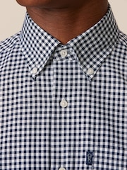 Navy Blue Gingham Regular Fit Easy Iron Button Down Oxford Shirt - Image 4 of 7
