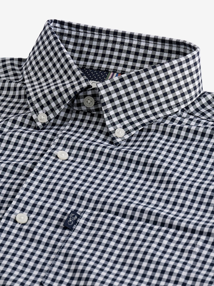 Navy Blue Gingham Regular Fit Easy Iron Button Down Oxford Shirt - Image 6 of 7