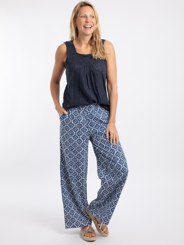 Weird Fish Blue Zendaya Printed Double Cloth Wide Leg Trousers - Image 1 of 6