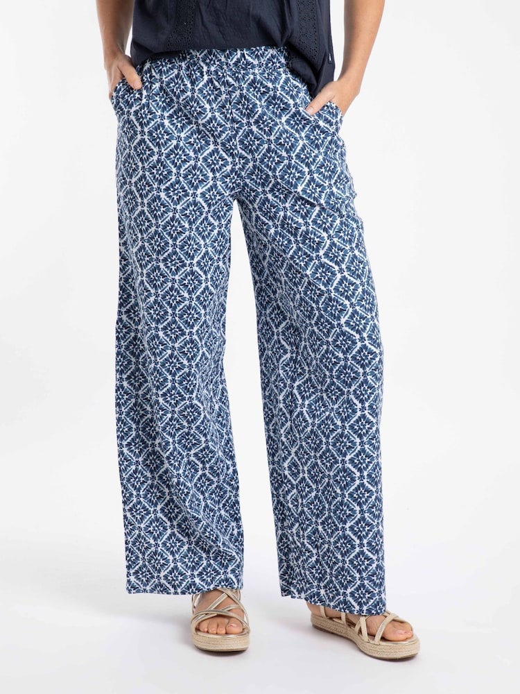 Weird Fish Blue Zendaya Printed Double Cloth Wide Leg Trousers - Image 2 of 6