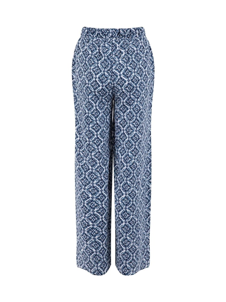 Weird Fish Blue Zendaya Printed Double Cloth Wide Leg Trousers - Image 6 of 6