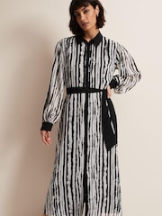 Phase Eight Serena Striped Black Midi Dress - Image 1 of 1