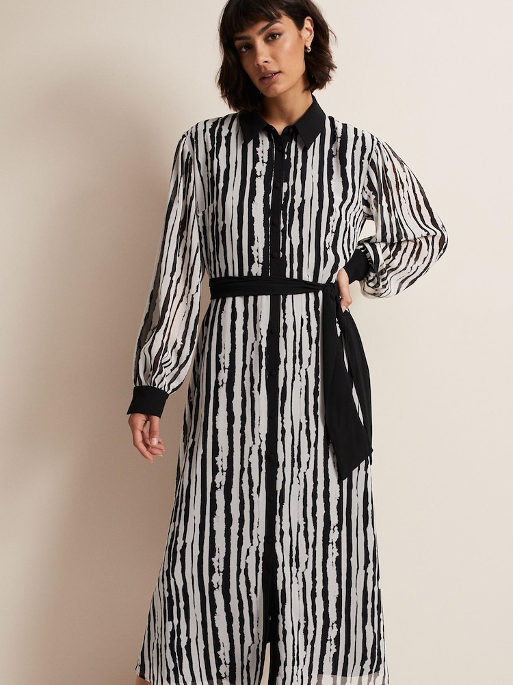 Phase Eight Serena Striped Black Midi Dress - Image 1 of 1
