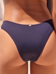 Navy Blue Embroidered High Leg Bikini Bottoms - Image 3 of 5