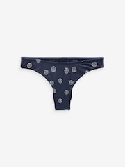 Navy Blue Embroidered High Leg Bikini Bottoms - Image 4 of 5