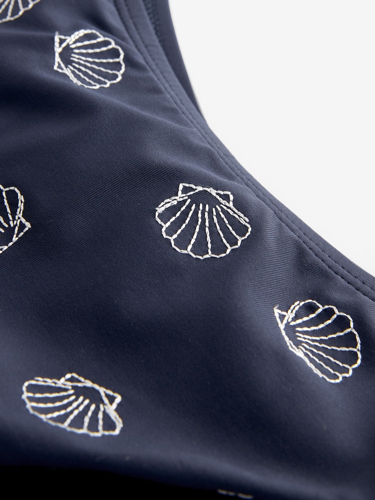 Navy Blue Embroidered High Leg Bikini Bottoms - Image 5 of 5
