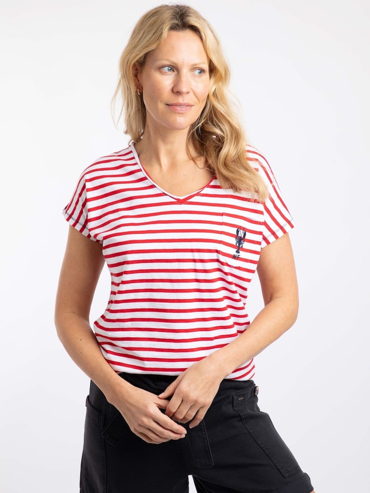 Weird Fish Red Liora Embroidered Pocket T-Shirt - Image 1 of 6