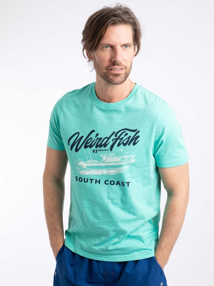 Weird Fish Blue South Coast Front Print Graphic T-Shirt - Image 1 of 5 Weird Fish Blue South Coast Front Print Graphic T-Shirt - Image 1 of 5