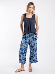 Weird Fish Blue Sarita Crinkle Printed Wide Leg Cropped Trousers - Image 1 of 4