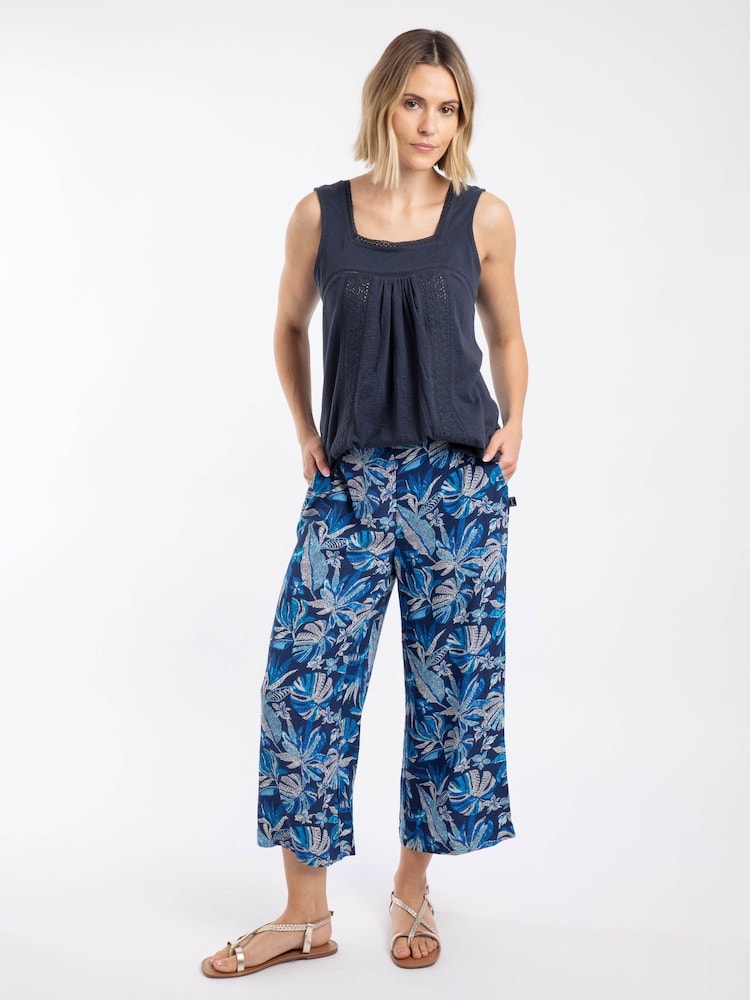 Weird Fish Blue Sarita Crinkle Printed Wide Leg Cropped Trousers - Image 1 of 4