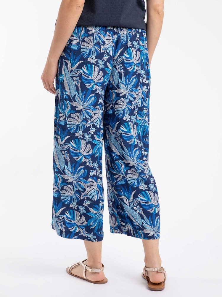 Weird Fish Blue Sarita Crinkle Printed Wide Leg Cropped Trousers - Image 2 of 4