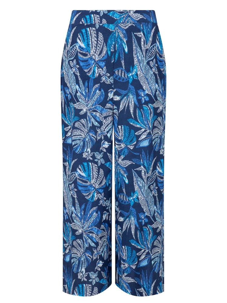 Weird Fish Blue Sarita Crinkle Printed Wide Leg Cropped Trousers - Image 4 of 4