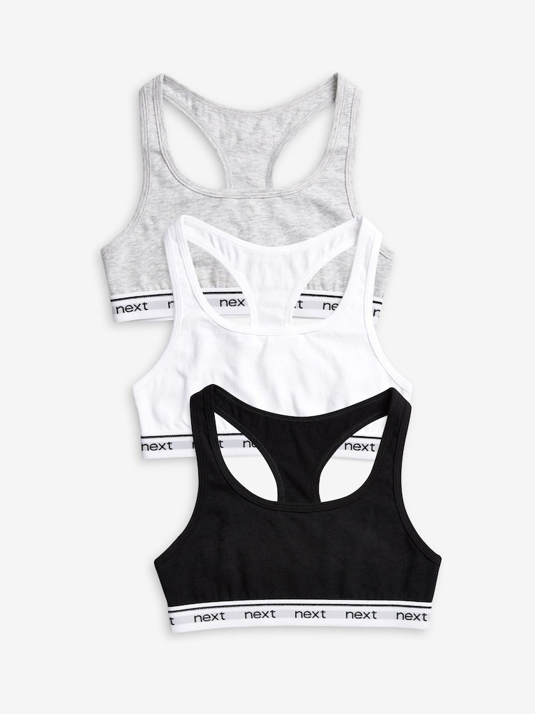 Black/Grey Racer Back Crop Tops 3 Pack (5-16yrs) - Image 1 of 6