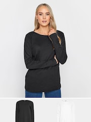 Long Tall Sally Black 100% Cotton Crew Neck T-Shirts 2 Pack - Image 1 of 5