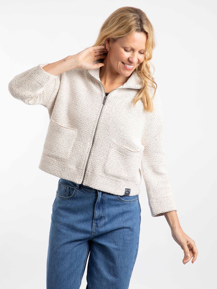 Weird Fish Cream Emily Full Zip Cropped Macaroni Jacket - Image 1 of 7