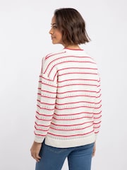 Weird Fish Pink Liah Pointelle Striped Crew Neck Jumper - Image 2 of 7