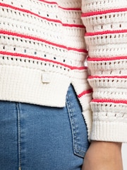 Weird Fish Pink Liah Pointelle Striped Crew Neck Jumper - Image 4 of 7