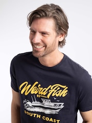 Weird Fish Navy Blue South Coast Front Print Graphic T-Shirt - Image 4 of 6