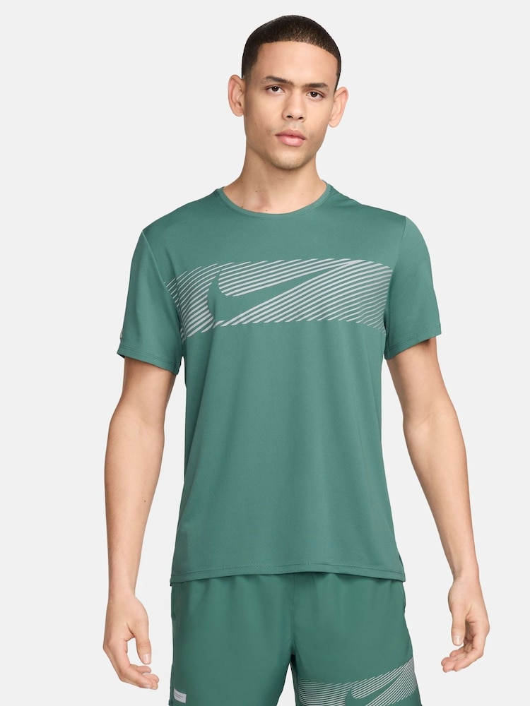 Nike Light Green Dri-FIT Miler Flash UV Short Sleeve Running Top - Image 1 of 9