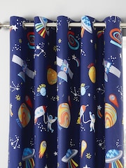 Catherine Lansfield Blue Lost In Space Reversible Lined Eyelet Christmas Curtains - Image 1 of 3