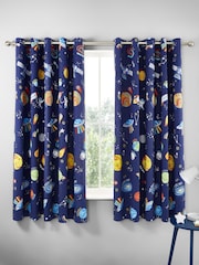 Catherine Lansfield Blue Lost In Space Reversible Lined Eyelet Christmas Curtains - Image 2 of 3