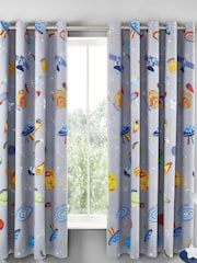 Catherine Lansfield Blue Lost In Space Reversible Lined Eyelet Christmas Curtains - Image 3 of 3