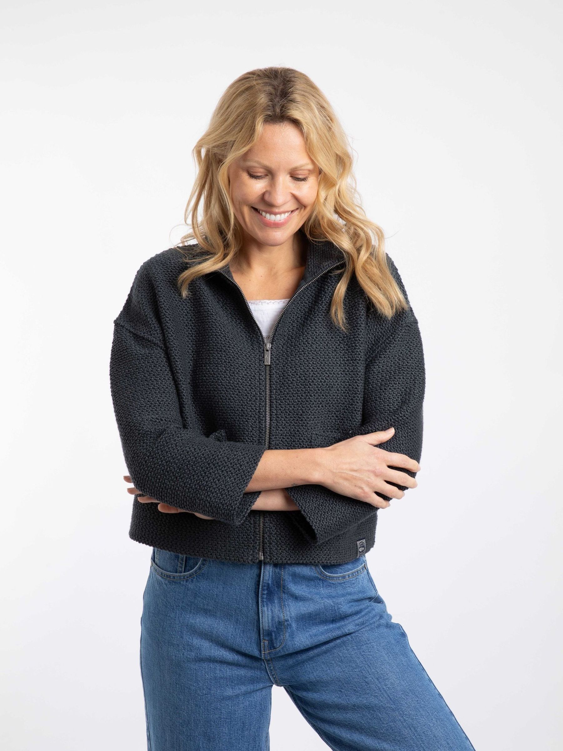 Buy Weird Fish Blue Emily Full Zip Cropped Macaroni Jacket from