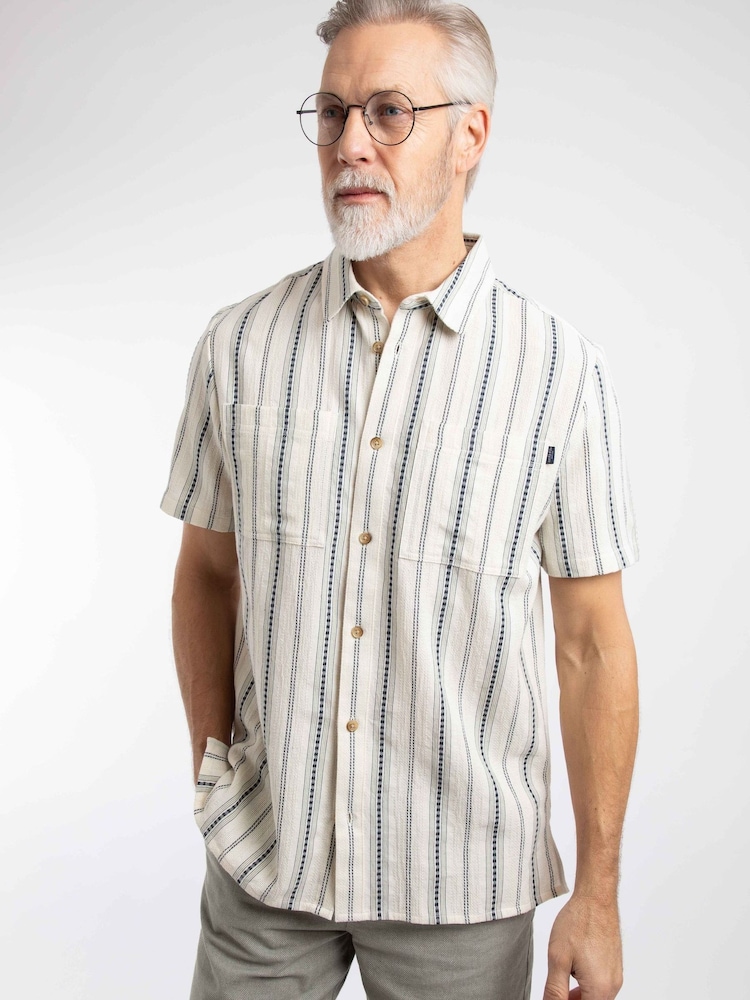 Weird Fish Madoc Woven Short Sleeve Striped Shirt - Imagen 1 de 7