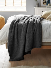 Charcoal Grey Cosy Teddy Fleece Throw - Image 1 of 3