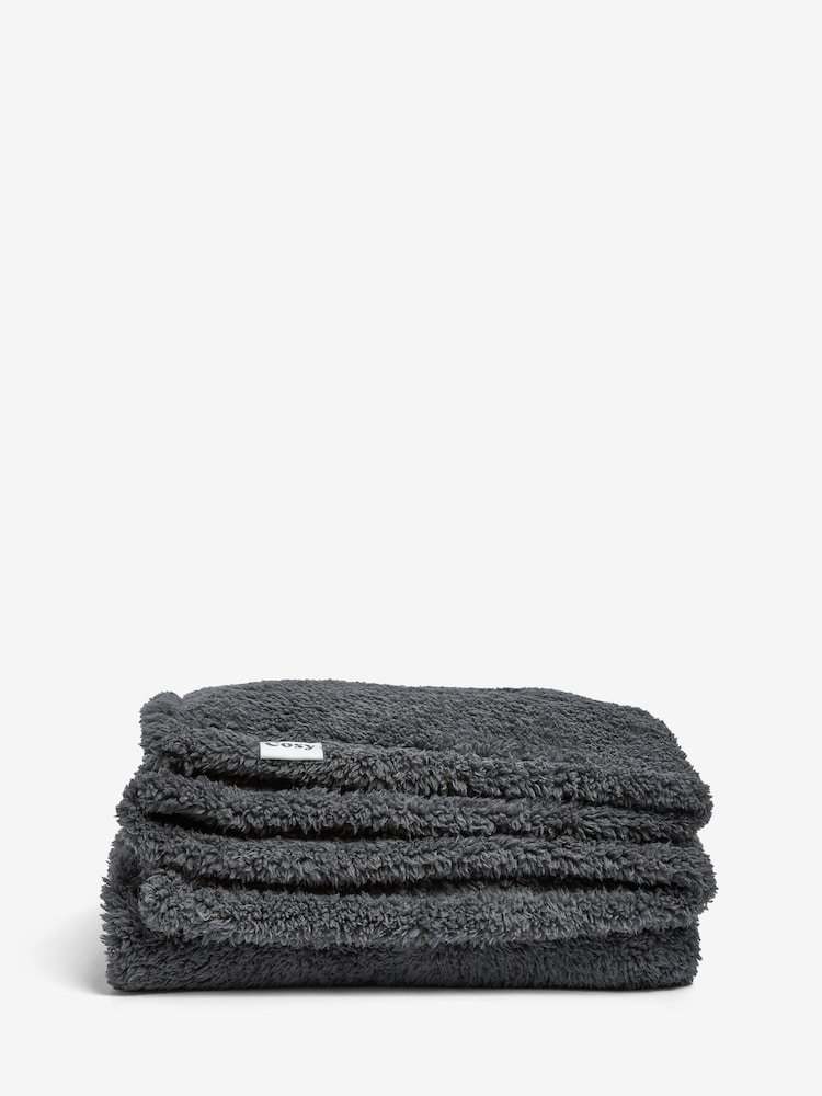 Charcoal Grey Cosy Teddy Fleece Throw - Image 3 of 3