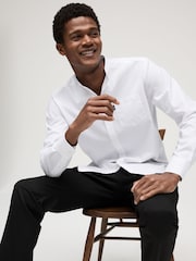 White Grandad Collar Regular Fit Button Down Easy Iron Oxford Shirt - Image 2 of 10