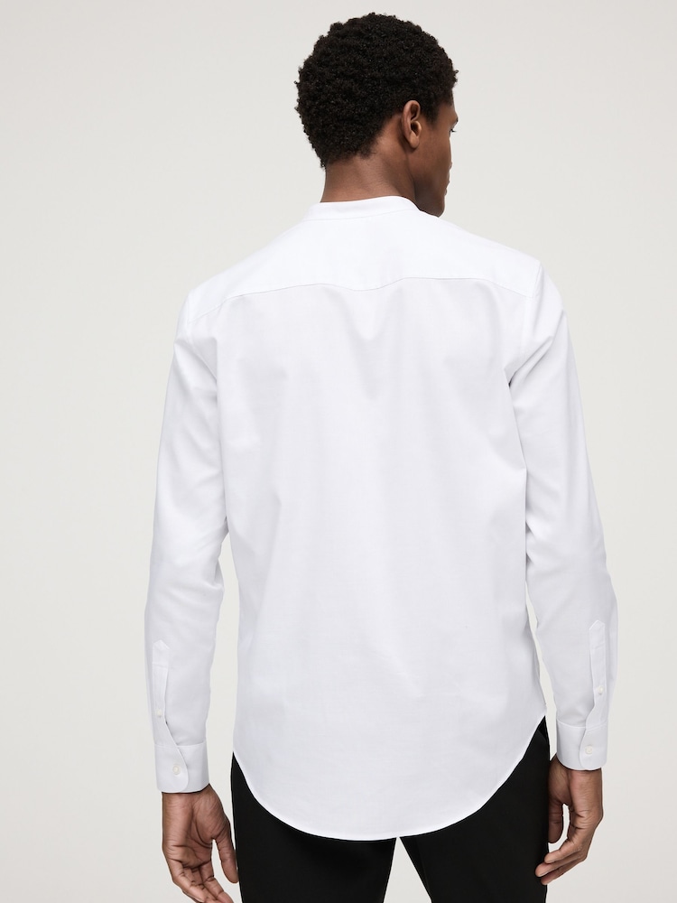White Grandad Collar Regular Fit Button Down Easy Iron Oxford Shirt - Image 3 of 10