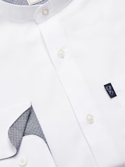 White Grandad Collar Regular Fit Button Down Easy Iron Oxford Shirt - Image 7 of 10
