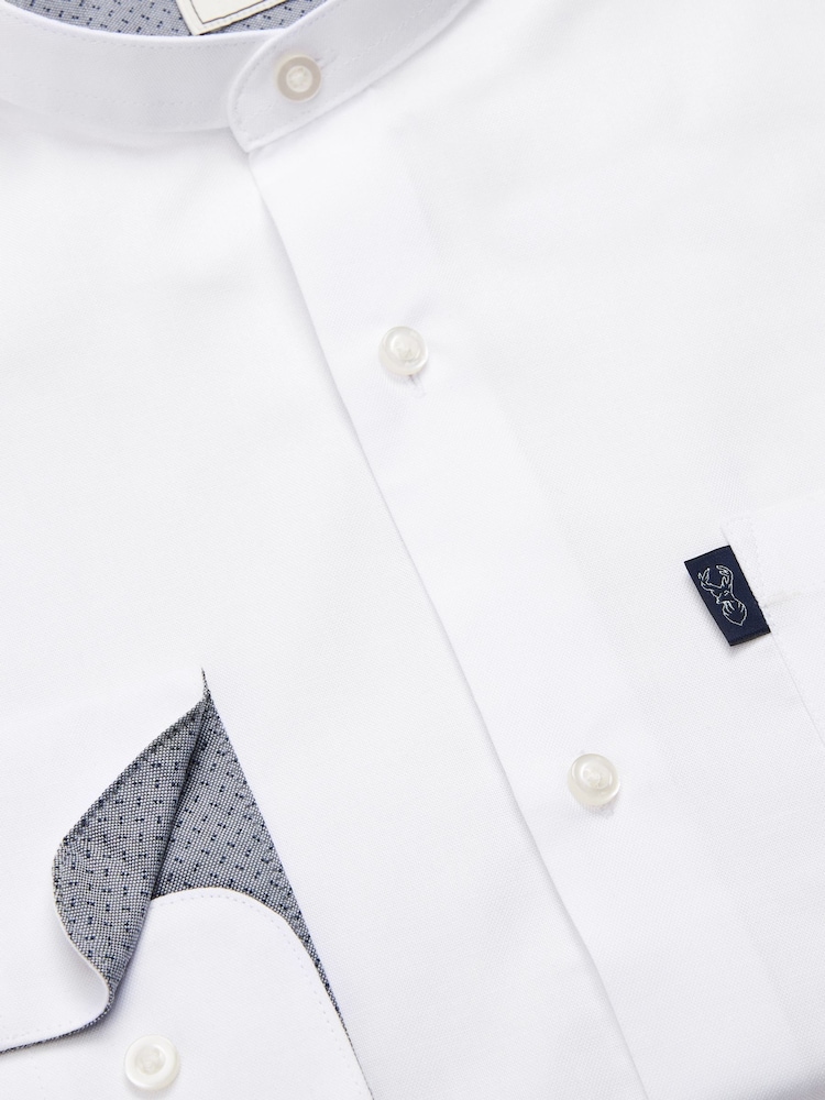 White Grandad Collar Regular Fit Button Down Easy Iron Oxford Shirt - Image 7 of 10