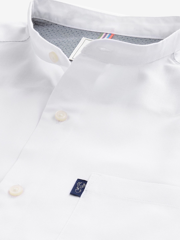 White Grandad Collar Regular Fit Button Down Easy Iron Oxford Shirt - Image 8 of 10
