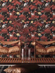 Woodchip & Magnolia Red Crane Bird Wallpaper - Image 1 of 3