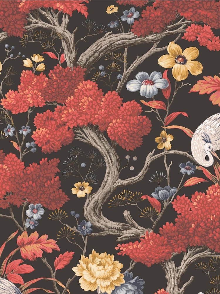 Woodchip & Magnolia Red Crane Bird Wallpaper - Image 2 of 3