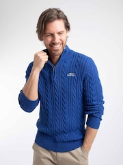 Weird Fish Blue Heath Cable Knit 1/4 Zip Jumper - Image 1 of 7