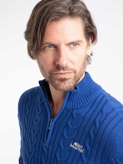 Weird Fish Blue Heath Cable Knit 1/4 Zip Jumper - Image 5 of 7