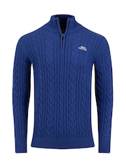 Weird Fish Blue Heath Cable Knit 1/4 Zip Jumper - Image 6 of 7