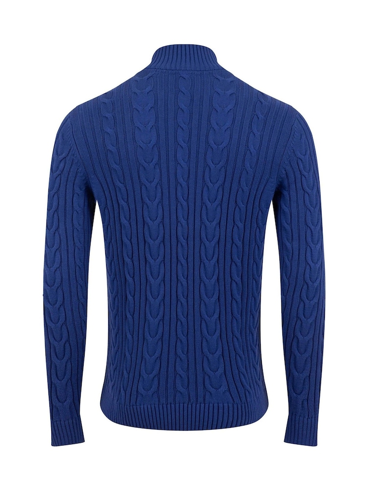 Weird Fish Blue Heath Cable Knit 1/4 Zip Jumper - Image 7 of 7