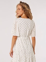 Apricot Cream Foil V-Neck Tie Thru Angel Sleeve Dress - Image 4 of 4