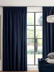 Blue Navy Cotton Blackout/Thermal Pencil Pleat Curtains - Image 1 of 8