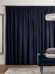 Blue Navy Cotton Blackout/Thermal Pencil Pleat Curtains - Image 3 of 8